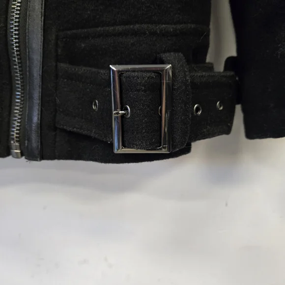 Classic Black Leather And Wool Jacket for Women - Picture 5 of 6